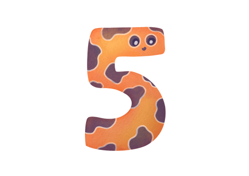 Watercolor number 5. digit five, Figures with eyes that look like fantastic living creatures. clipart cute symbols of children age for happy birthday cards. Learning numeracy, mathematics. clipart png
