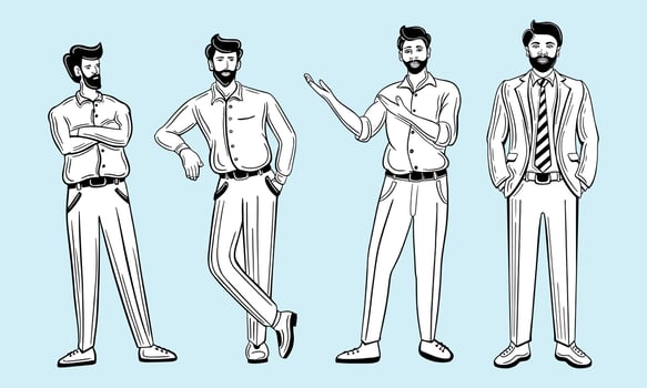 young business man standing pose  hand drawn vector