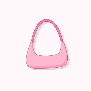 Bag pink woman hangbag. Cartoon hot pink fashion bag. Doll accessory vector