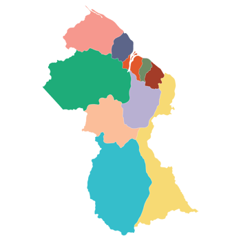 Guyana map. Map of Guyana in administrative provinces in multicolor png