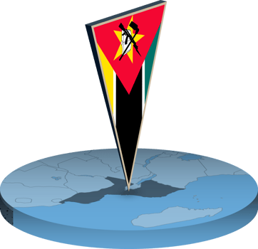 Mozambique flag and map in isometry png