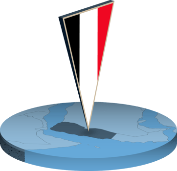 Yemen flag and map in isometry png