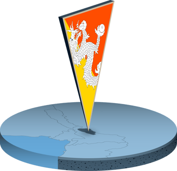 Bhutan flag and map in isometry png