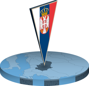 Serbia flag and map in isometry png