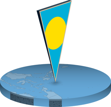 Palau flag and map in isometry png
