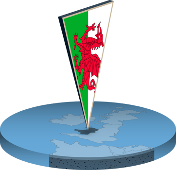 Wales flag and map in isometry png