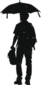 AI generated Silhouette man student with umbrella black color only vector
