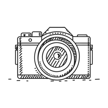 AI generated simple camera logo drawn with black line png