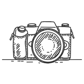 AI generated simple camera logo drawn with black line png