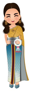 Happy cartoon traditional thai dress costume enjoy in Songkran festival Thailand png