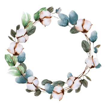 AI generated watercolor cotton wreath with leaves and flowers on transparent background png