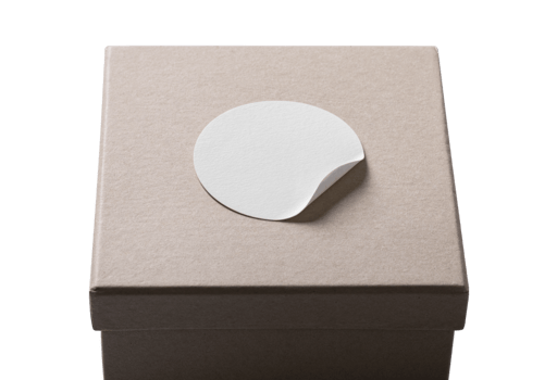 Realistic Paper Sticker Mockup Template on a Box png