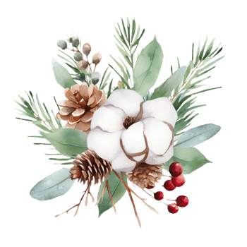 AI generated christmas wreath with cotton, pine cones, and berries png