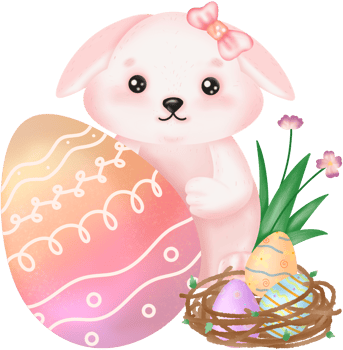 cute rabbit with flowers, easter bunny with easter eggs png
