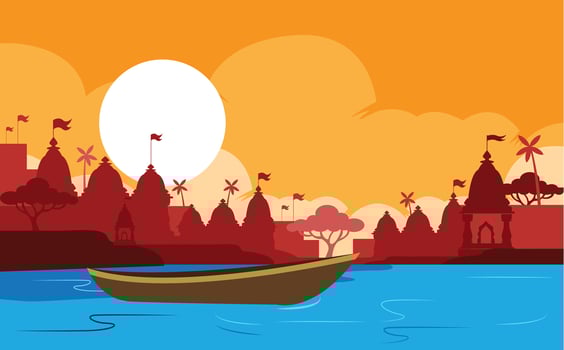 manikarnika ghat of varanasi, ganga ghat, temples vector