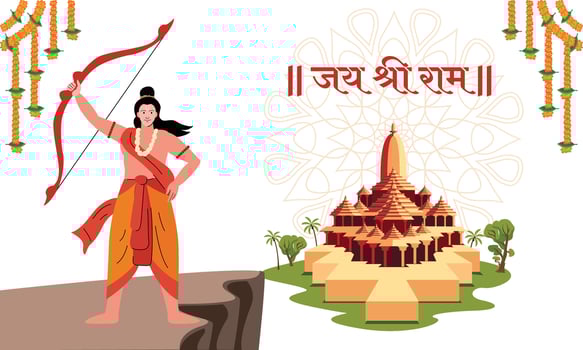 ayodhya temple with lord ram standing vector
