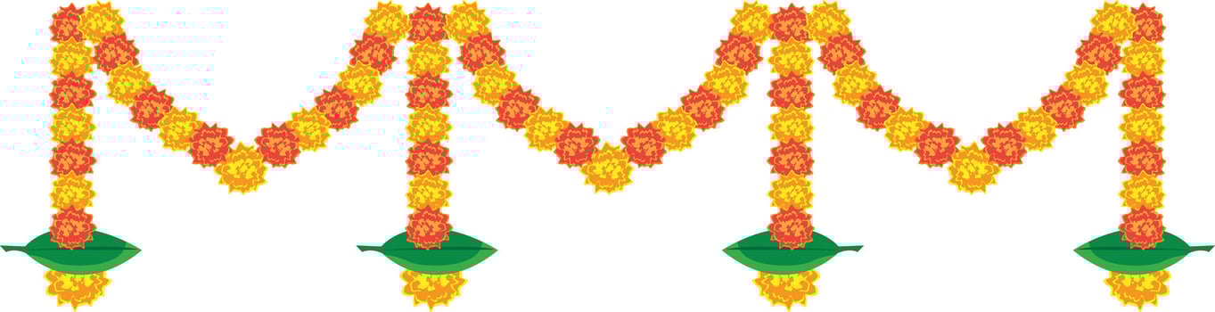 indian marigold garland, toran design, flower bunting vector
