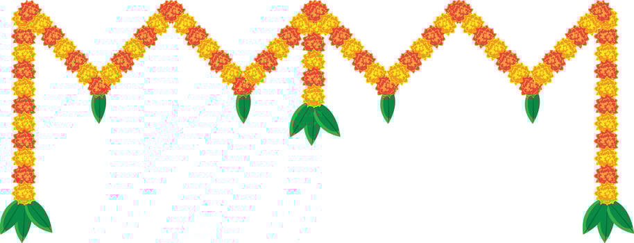 indian marigold garland, toran design, flower bunting vector