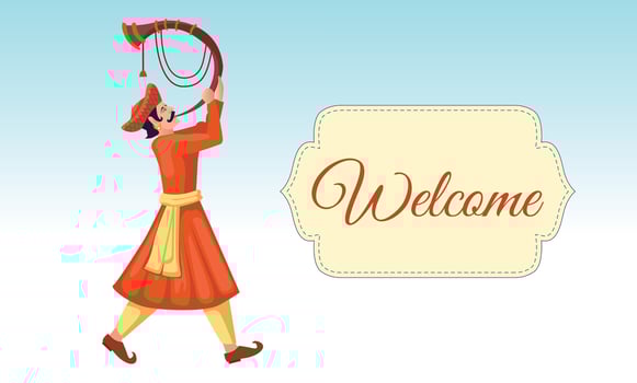 indian man blowing tutari, singha instrument vector