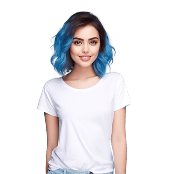 AI generated beautiful woman with blue hair and white t - shirt png