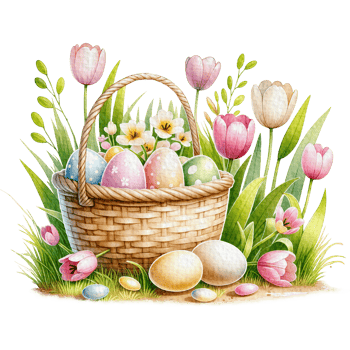 AI generated Easter flower basket easter eggs Watercolor png