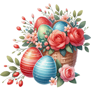 AI generated Easter flower basket easter eggs Watercolor png