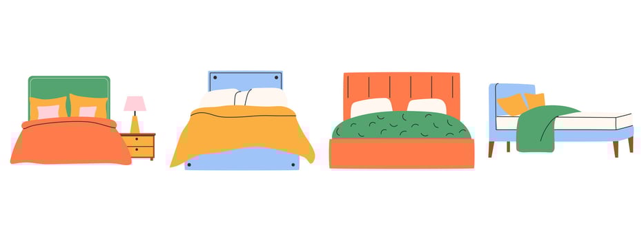 Set of trendy beds in scandinavian style. Modern soft furniture collection. vector