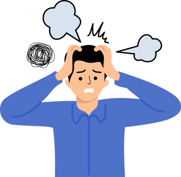 Exhausted businessman with chaos in head or Tired emotional man struggle with stress and overwork png