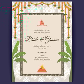 indian wedding card design, wedding invitation template vector