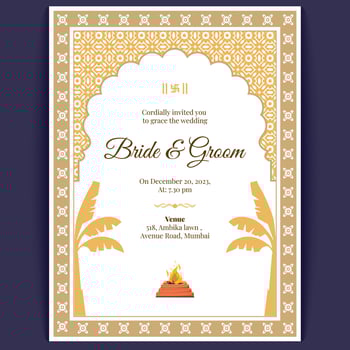 Royal indian wedding card design, wedding invitation template vector