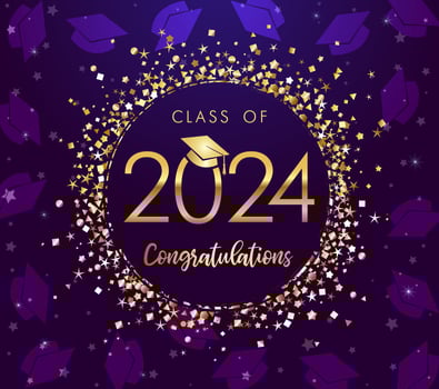 Beautiful graduating banner. Class of 2024 congrats. Awards certificate concept. Educational reward. vector