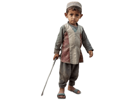 AI generated Young child standing amidst ruins- png
