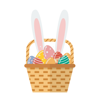 basket full of eggs and bunny ears png
