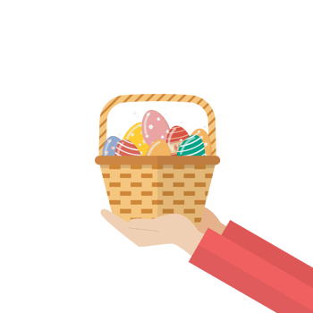 Hand holding basket with eggs png