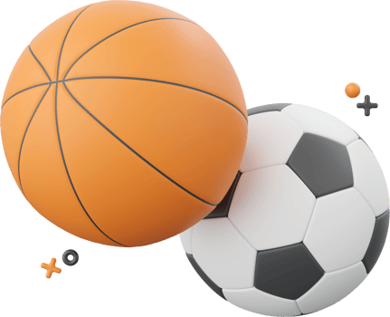 Basketball and football, 3d illustration elements of school supplies png