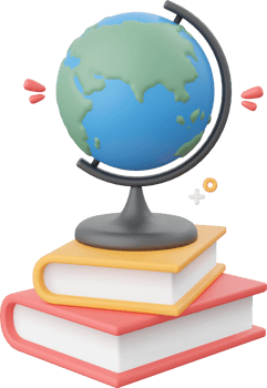Educational globe with books, 3d illustration elements of school supplies png