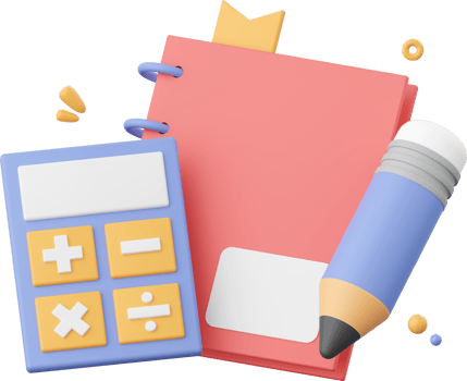 Notebook, pencil and calculator, 3d illustration elements of school supplies png