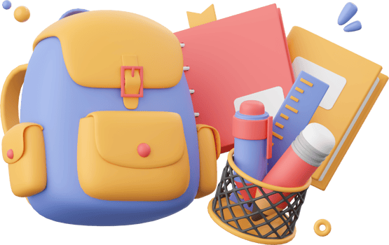 School bag and school supplies, 3d illustration elements of school supplies png