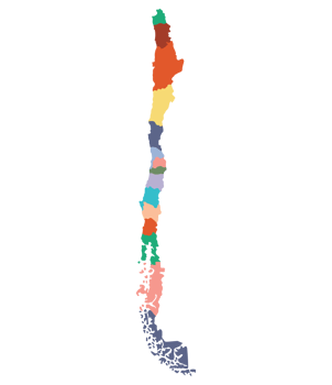 Chile map. Map of Chile in administrative provinces in multicolor png