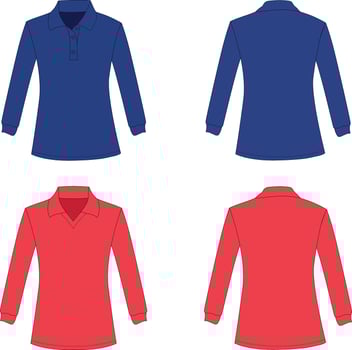 Women Long Sleeve Polo Shirt Vector For Template Front And Back Views.