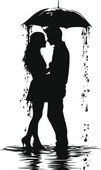 AI generated Silhouette woman and man with umbrella black color only full body vector