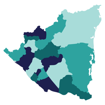 Nicaragua map. Map of Nicaragua in administrative provinces in multicolor png