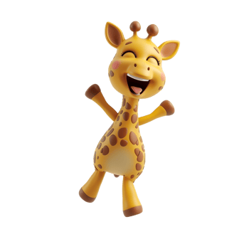 AI generated 3D animated giraffe character dancing joyfully, isolated on a transparent background, suitable for childrens themes and educational content png