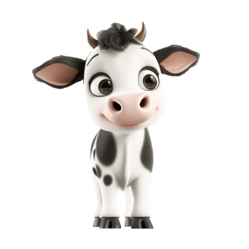 Adorable cartoon baby cow with big eyes isolated on a transparent background, ideal for childrens themes or dairy industry promotions png