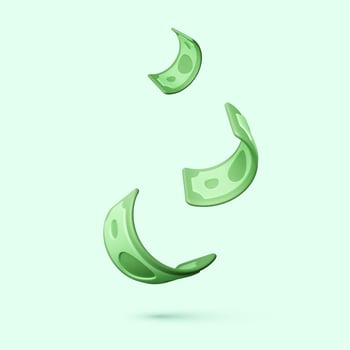 American dollar bill. Simple cartoon style paper currency. Falling twisted USA money banknote. Vector illustration