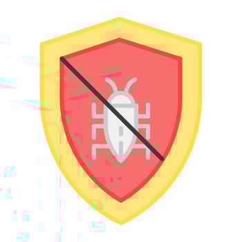 Bug inside shield with slash denoting concept of no antivirus vector