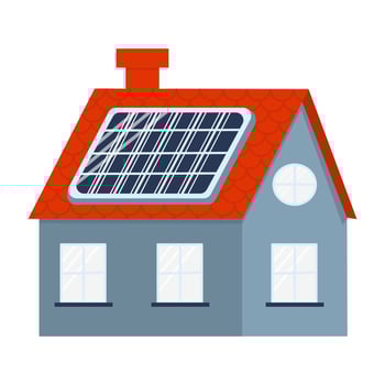 Smart future building, house with sustainable renewable energy, solar panels. Solar Panel Home. vector