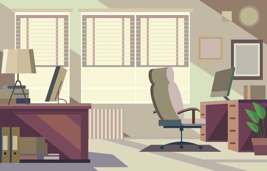 Flat Design Illustration of Workplace Landscape in the Office with Modern Furniture vector