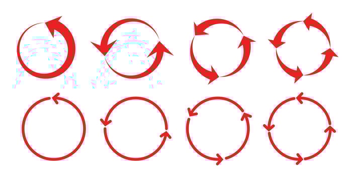 Spin circular arrow red color vector for background design.