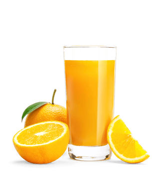 Fresh orange slice with orange juice on desk, healthy and juicy organic tropical delight, PNG transparency with shadow